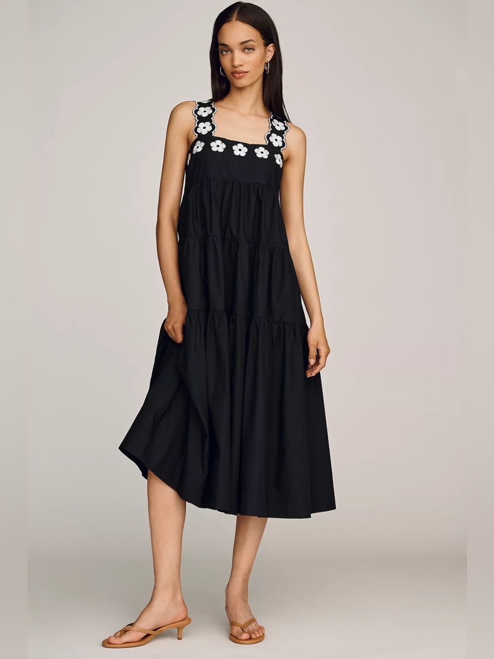 NWT Anthropologie Maeve Helena Flower Embroidered Tiered Midi Dress